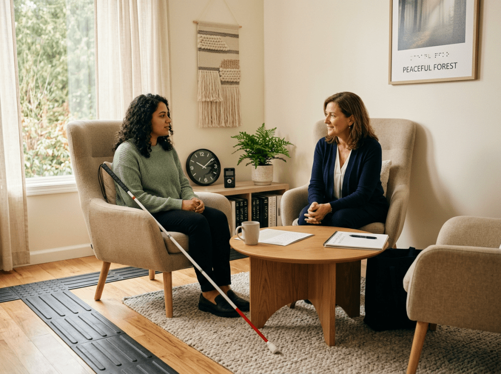 Un espace de calme pour les personnes malvoyantes, non-voyantes ou à mobilité réduite